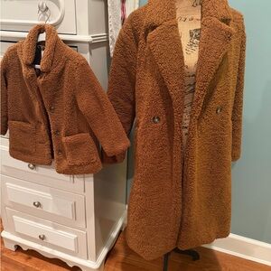 Old Navy Mommy & Me Brown Teddy 🧸🧸Pea Coats - Plush Sherpa Jacket